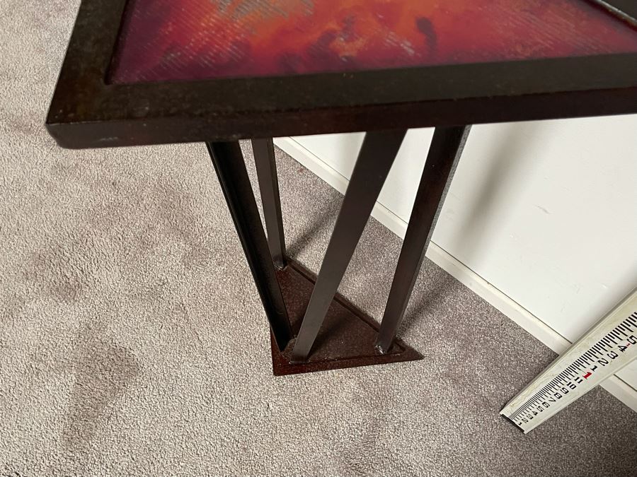 Impressive Metal Sculptural Stand With Art Glass Top Signed By Artist Karen Dugan 20W X 12D X 32H [Photo 10]