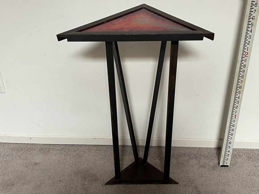 Impressive Metal Sculptural Stand With Art Glass Top Signed By Artist Karen Dugan 20W X 12D X 32H [Photo 12]