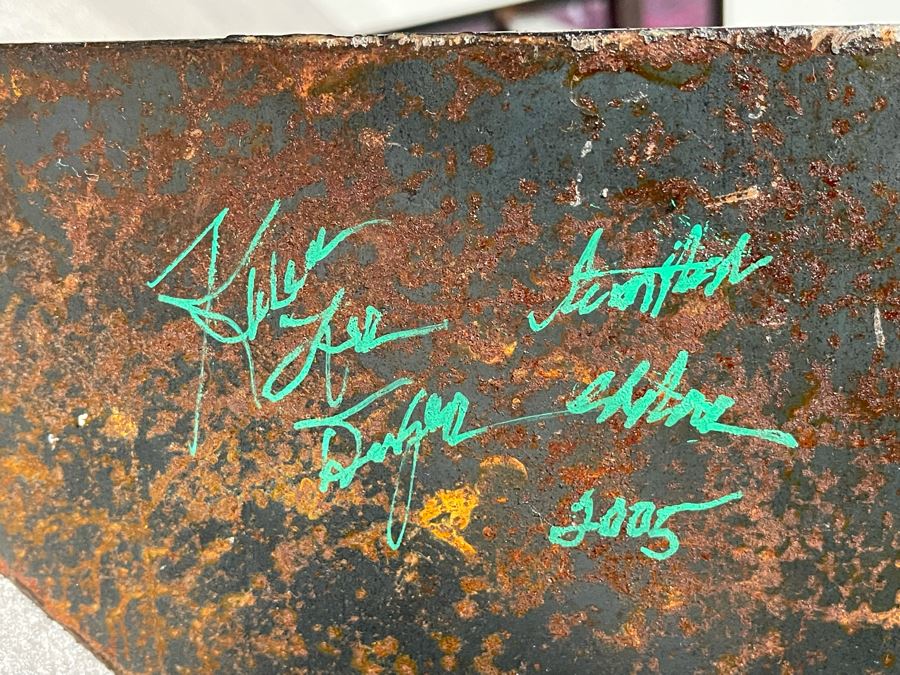 Impressive Metal Sculptural Stand With Art Glass Top Signed By Artist Karen Dugan 20W X 12D X 32H [Photo 14]