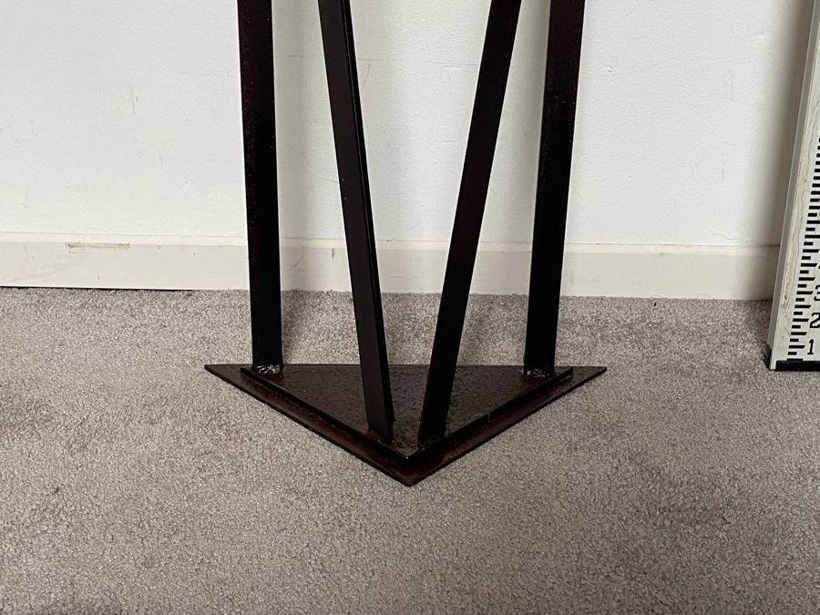 Impressive Metal Sculptural Stand With Art Glass Top Signed By Artist Karen Dugan 20W X 12D X 32H [Photo 11]