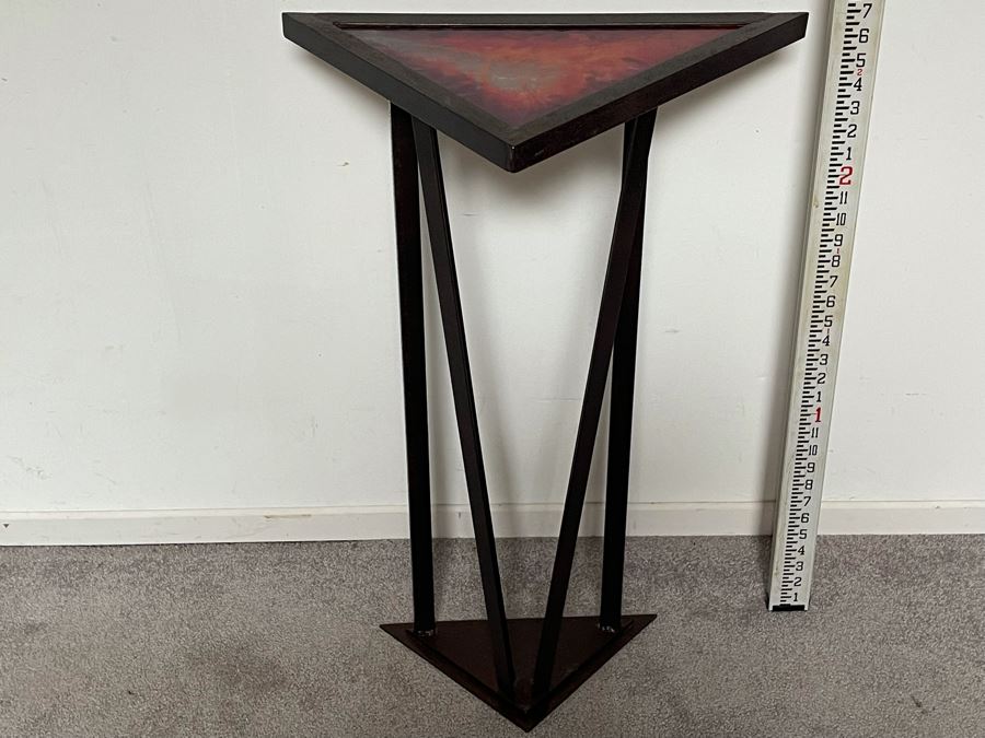 Impressive Metal Sculptural Stand With Art Glass Top Signed By Artist Karen Dugan 20W X 12D X 32H [Photo 5]