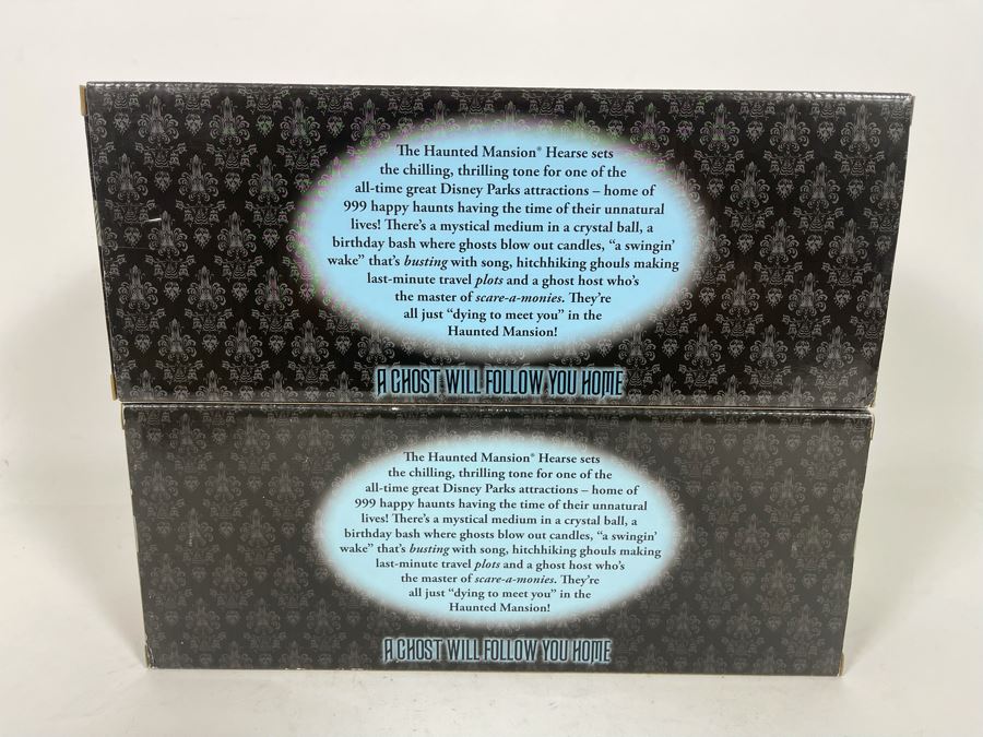 Pair Of Disneyland The Haunted Mansion Die-Cast Metal Hearse Vehicles New In Box White & Black Models [Photo 9]