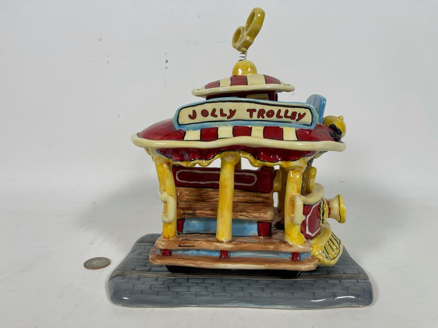 Heather Goldminc The Art Of Disney Jolly Trolley Ceramic Figurine Uses Tea Light 2 Pieces Slight Chip Underneath On One Of The Wheels - 9W X 5.5D X 9.5H See Photos Retails $80 [Photo 6]