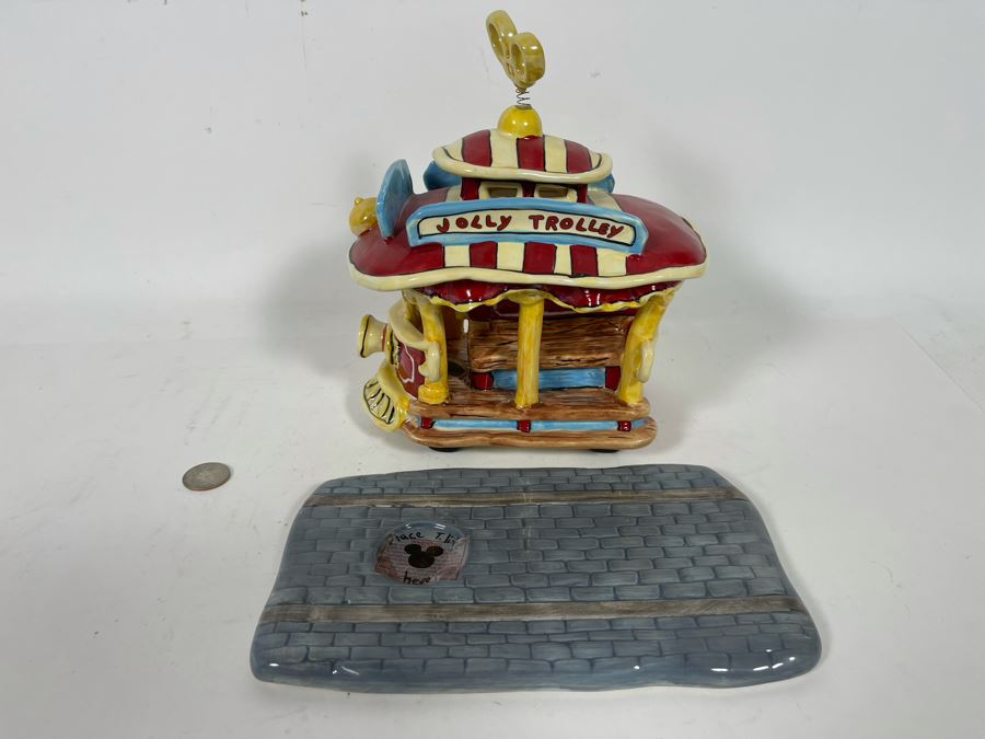 Heather Goldminc The Art Of Disney Jolly Trolley Ceramic Figurine Uses Tea Light 2 Pieces Slight Chip Underneath On One Of The Wheels - 9W X 5.5D X 9.5H See Photos Retails $80 [Photo 9]