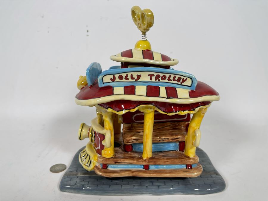 Heather Goldminc The Art Of Disney Jolly Trolley Ceramic Figurine Uses Tea Light 2 Pieces Slight Chip Underneath On One Of The Wheels - 9W X 5.5D X 9.5H See Photos Retails $80 [Photo 2]