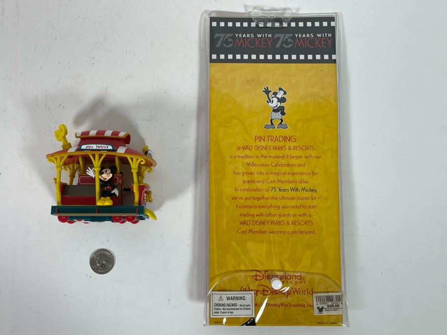 New Disneyland Mickey Mouse Pin Trading Starter Kit And Mickey Mouse Jolly Trolley Wind-up Toy [Photo 9]