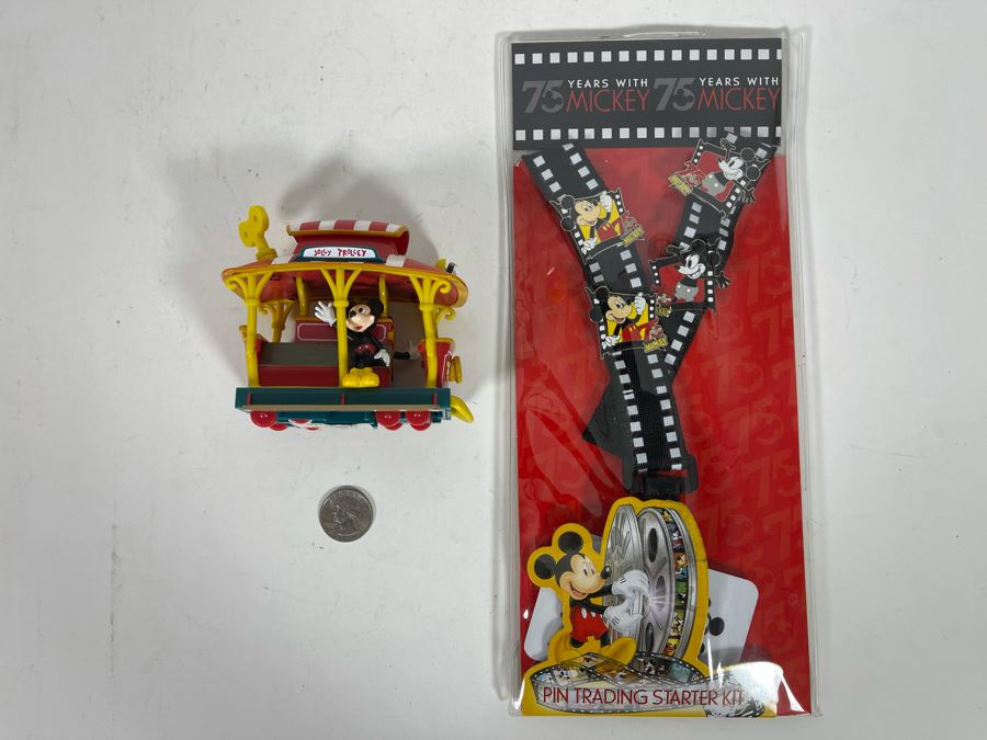 New Disneyland Mickey Mouse Pin Trading Starter Kit And Mickey Mouse Jolly Trolley Wind-up Toy [Photo 3]
