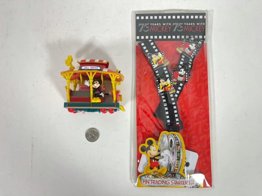 New Disneyland Mickey Mouse Pin Trading Starter Kit And Mickey Mouse Jolly Trolley Wind-up Toy [Photo 2]