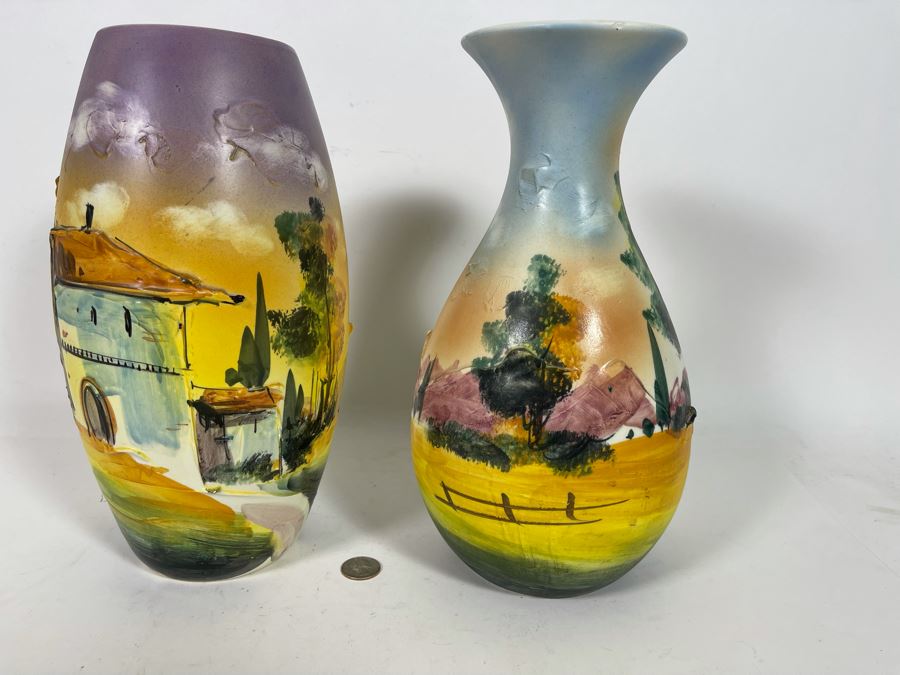 Pair Of Hand-Painted Relief Italian Vases 12H [Photo 7]