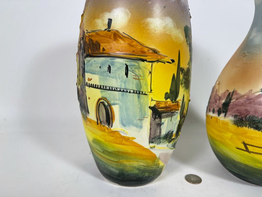 Pair Of Hand-Painted Relief Italian Vases 12H [Photo 8]