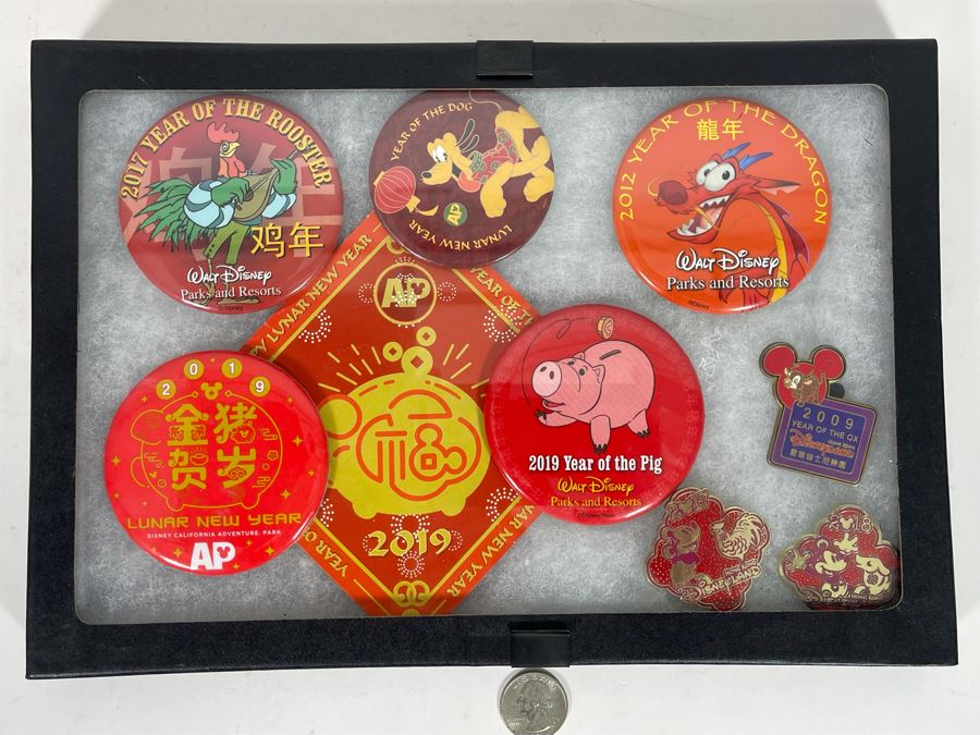 Disneyland Chinese New Year Buttons And Pins With Display Box 12 X 8 [Photo 3]