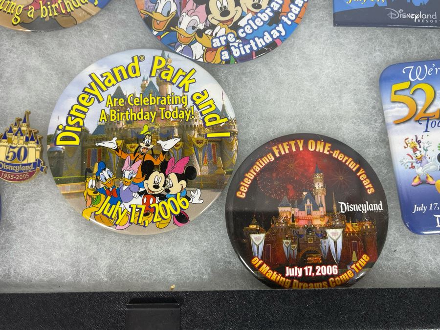 Disneyland Anniversary Buttons And Pin With (4) Display Boxes [Photo 16]
