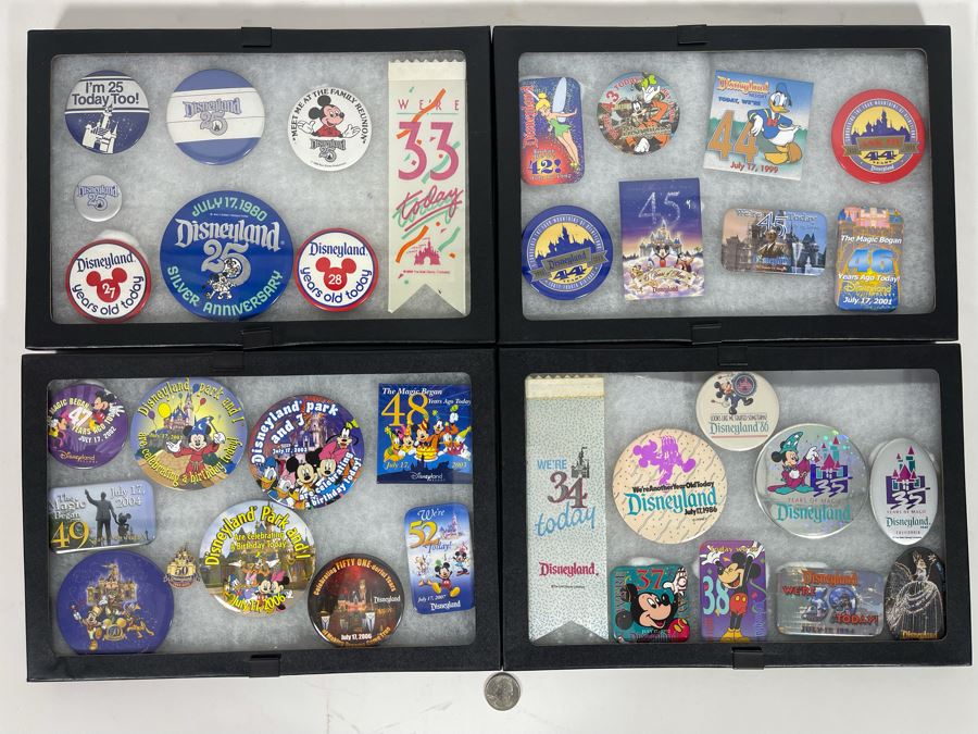 Disneyland Anniversary Buttons And Pin With (4) Display Boxes [Photo 2]