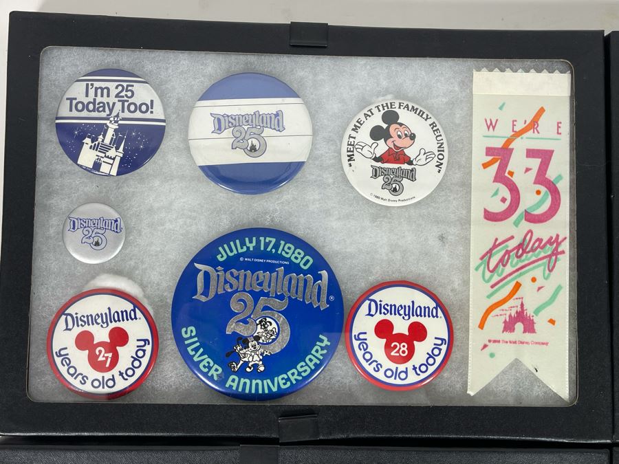 Disneyland Anniversary Buttons And Pin With (4) Display Boxes [Photo 9]