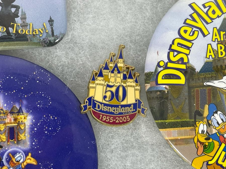 Disneyland Anniversary Buttons And Pin With (4) Display Boxes [Photo 15]