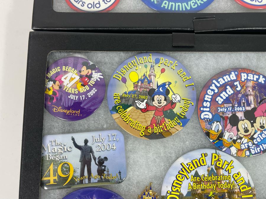 Disneyland Anniversary Buttons And Pin With (4) Display Boxes [Photo 18]