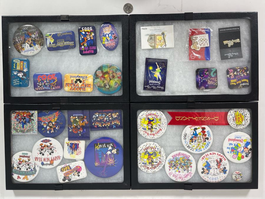 Disneyland Happy New Year Buttons And Pins With (4) Display Boxes [Photo 3]