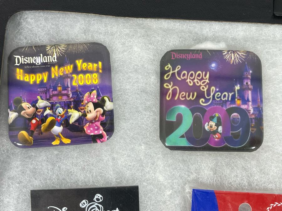 Disneyland Happy New Year Buttons And Pins With (4) Display Boxes [Photo 23]