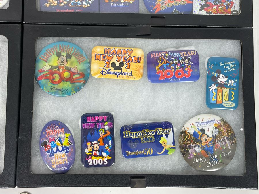Disneyland Happy New Year Buttons And Pins With (4) Display Boxes [Photo 14]