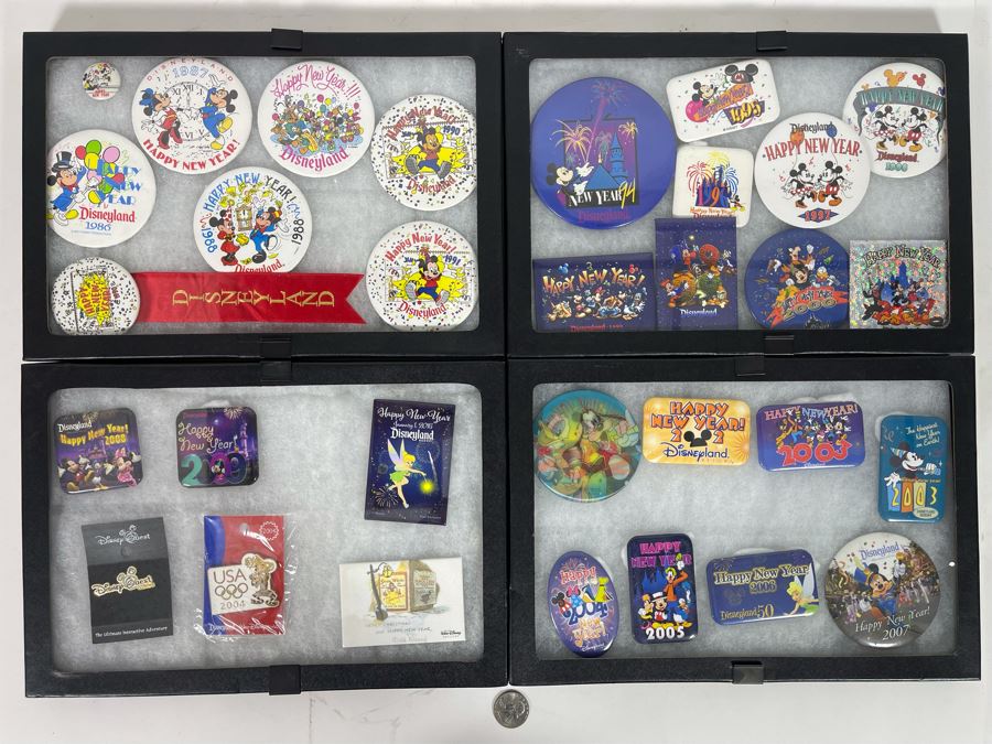 Disneyland Happy New Year Buttons And Pins With (4) Display Boxes [Photo 2]