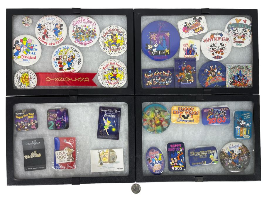 Disneyland Happy New Year Buttons And Pins With (4) Display Boxes [Photo 1]