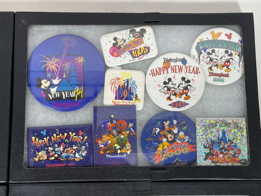 Disneyland Happy New Year Buttons And Pins With (4) Display Boxes [Photo 9]
