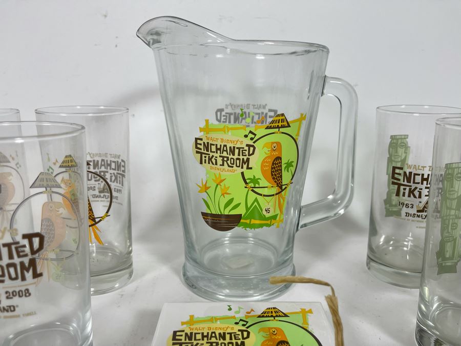 Disneyland Enchanted Tiki Room Lot Featuring (8) Glasses, (4) Shot Glasses, Pitcher And Limited Edition Of 600 Coasters Retails $123 [Photo 4]