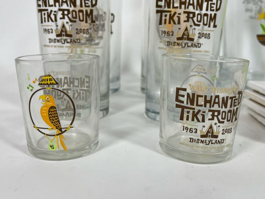Disneyland Enchanted Tiki Room Lot Featuring (8) Glasses, (4) Shot Glasses, Pitcher And Limited Edition Of 600 Coasters Retails $123 [Photo 9]