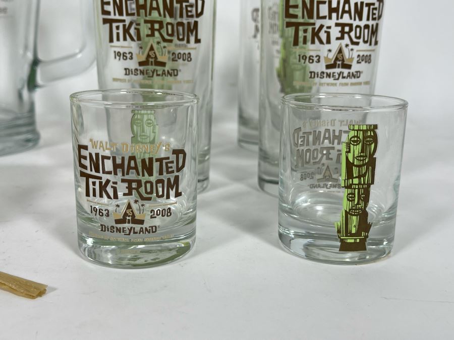 Disneyland Enchanted Tiki Room Lot Featuring (8) Glasses, (4) Shot Glasses, Pitcher And Limited Edition Of 600 Coasters Retails $123 [Photo 7]