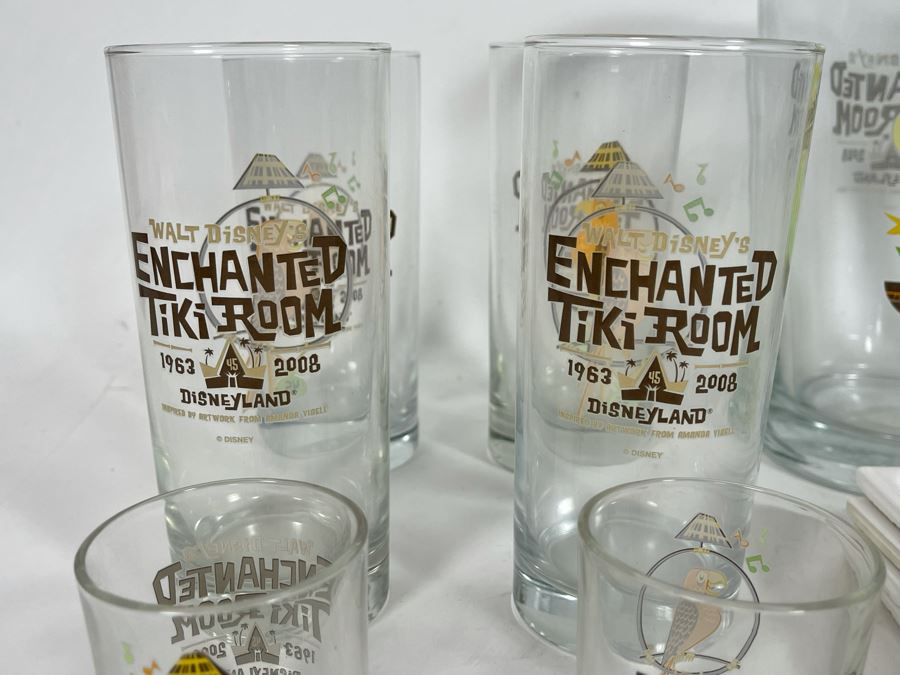 Disneyland Enchanted Tiki Room Lot Featuring (8) Glasses, (4) Shot Glasses, Pitcher And Limited Edition Of 600 Coasters Retails $123 [Photo 10]