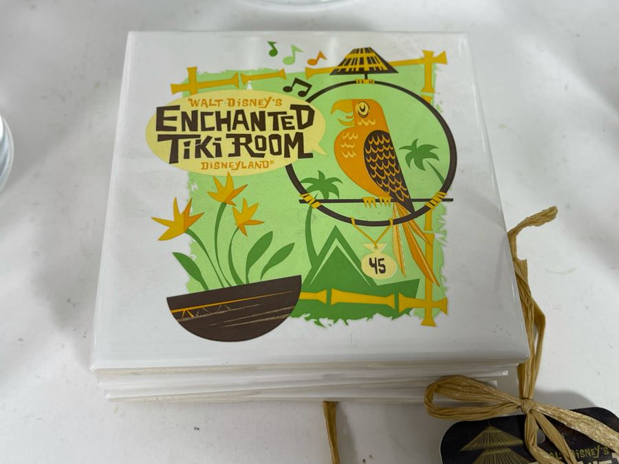 Disneyland Enchanted Tiki Room Lot Featuring (8) Glasses, (4) Shot Glasses, Pitcher And Limited Edition Of 600 Coasters Retails $123 [Photo 5]