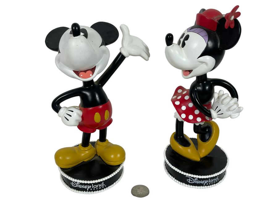 Pair Of Disneyland Resort Mickey Mouse And Minnie Mouse Bobblehead Figurines 9H