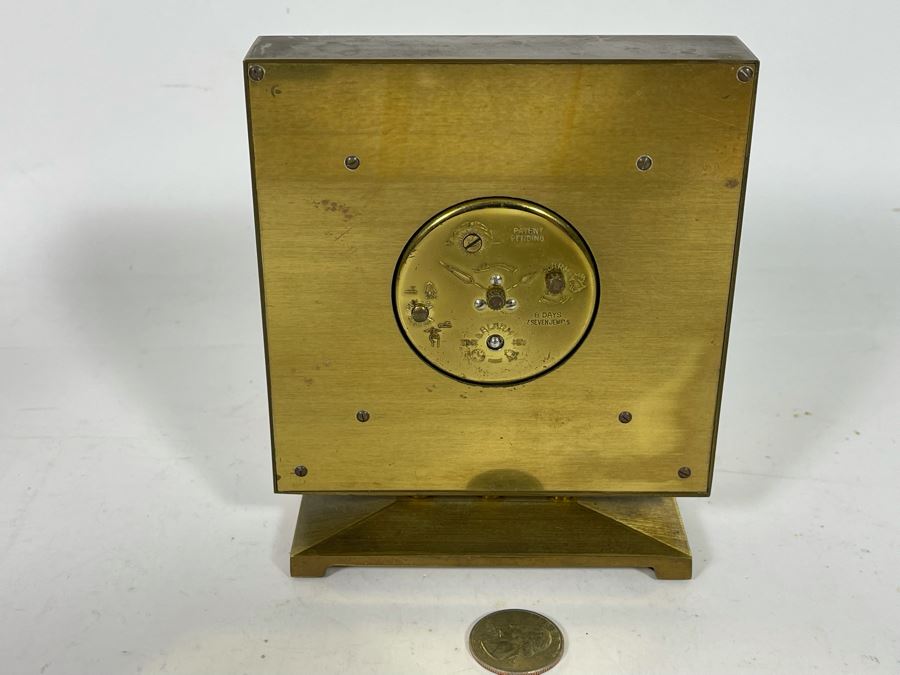 Mid-Century Modern Brass Desk Clock By Semca Untested Sold For Display Only 5W X 5.5H [Photo 5]