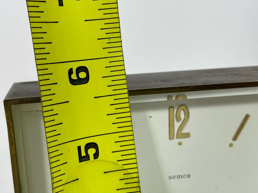 Mid-Century Modern Brass Desk Clock By Semca Untested Sold For Display Only 5W X 5.5H [Photo 9]