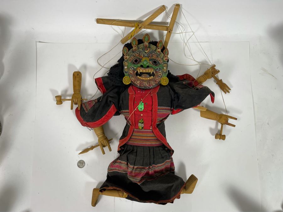 Vintage Handmade Eastern Puppet With Mask Some Strings Need To Be Reattached [Photo 2]