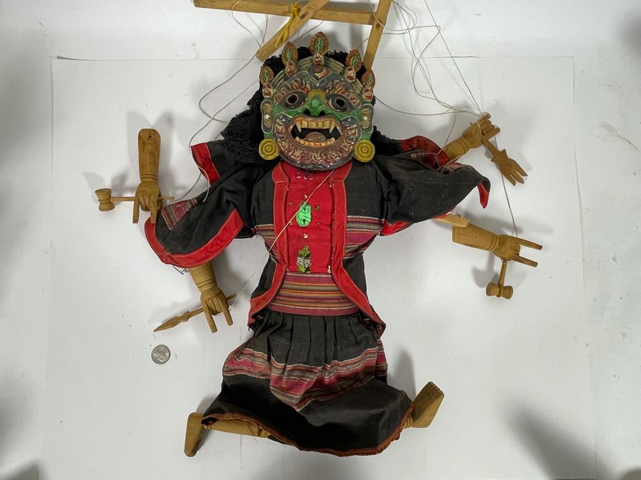 Vintage Handmade Eastern Puppet With Mask Some Strings Need To Be Reattached [Photo 5]