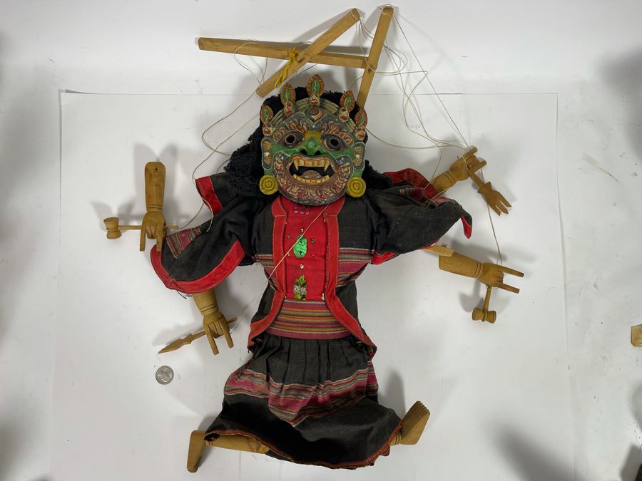 Vintage Handmade Eastern Puppet With Mask Some Strings Need To Be Reattached [Photo 3]