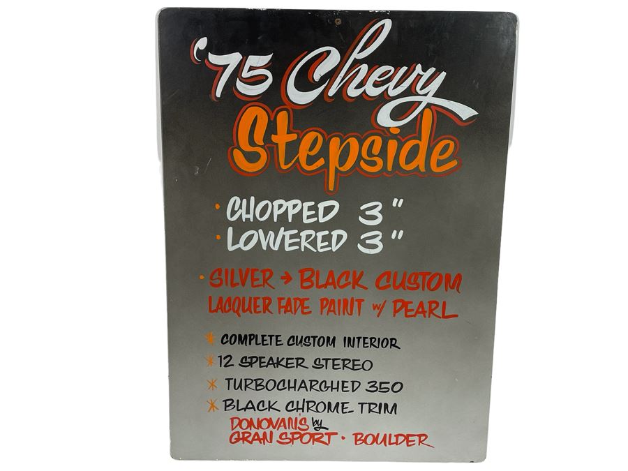 Custom Hand-painted Car Show Display Sign For Lowrider 1975 Chevy Stepside Donovan’s By Gran Sport Boulder 21 X 29 [Photo 1]