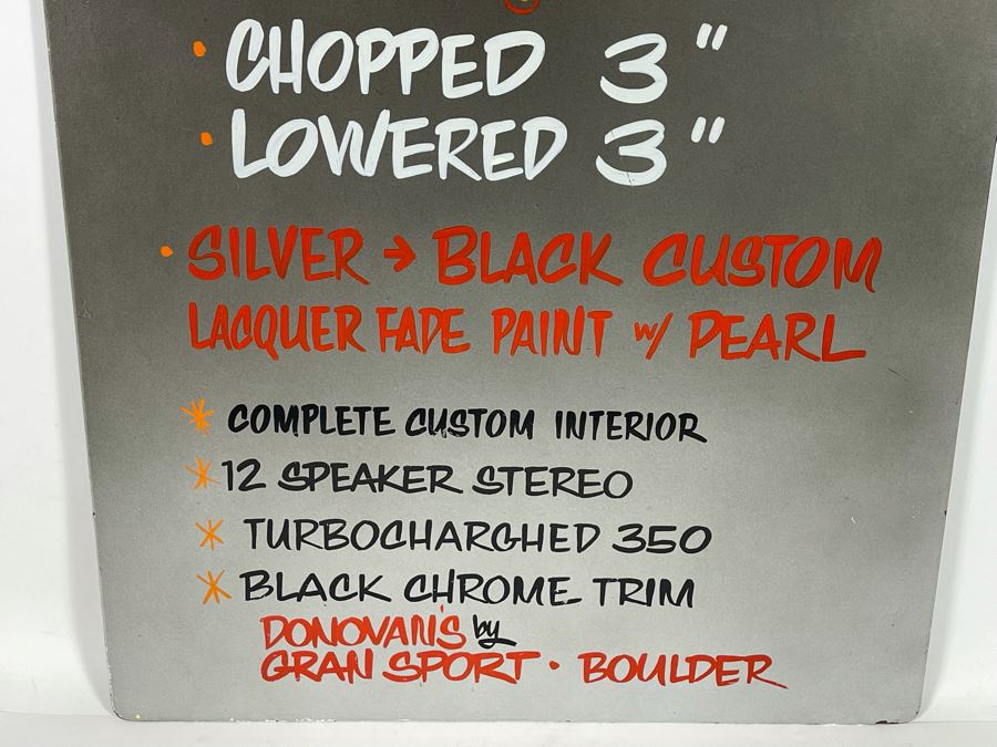 Custom Hand-painted Car Show Display Sign For Lowrider 1975 Chevy Stepside Donovan’s By Gran Sport Boulder 21 X 29 [Photo 3]