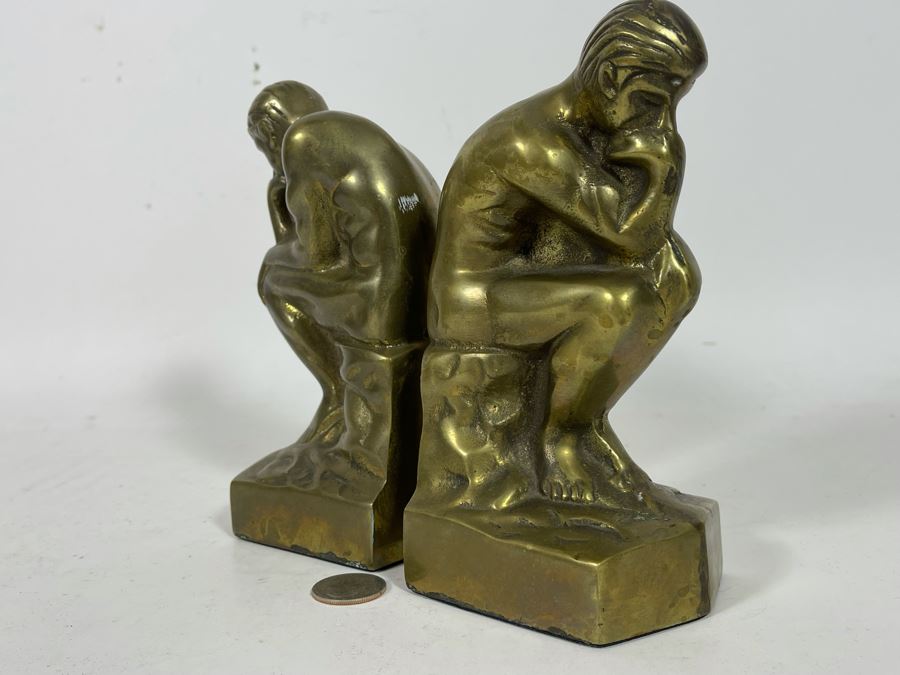 Vintage Brass The Thinker Thinking Man After Auguste Rodin Bookends 7H [Photo 5]
