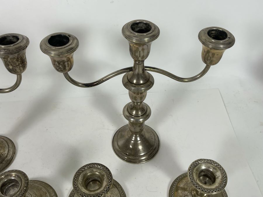 Pair Of Weighted Sterling Silver Candelabras 9H And Six Weighted Sterling Silver Candle Holders [Photo 6]