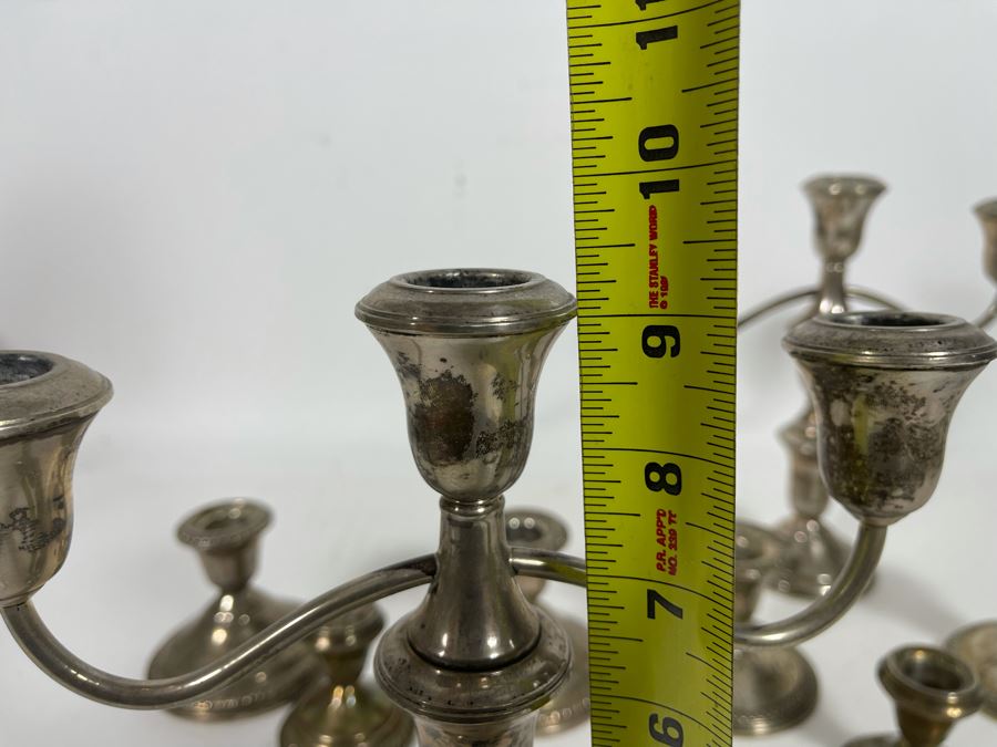 Pair Of Weighted Sterling Silver Candelabras 9H And Six Weighted Sterling Silver Candle Holders [Photo 11]