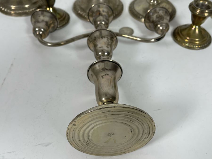 Pair Of Weighted Sterling Silver Candelabras 9H And Six Weighted Sterling Silver Candle Holders [Photo 9]