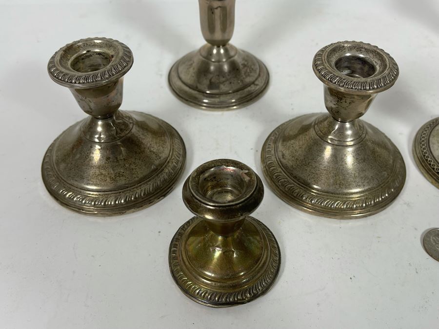 Pair Of Weighted Sterling Silver Candelabras 9H And Six Weighted Sterling Silver Candle Holders [Photo 8]