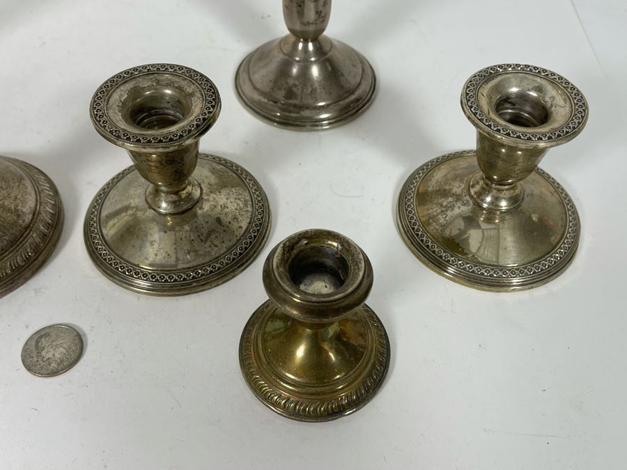 Pair Of Weighted Sterling Silver Candelabras 9H And Six Weighted Sterling Silver Candle Holders [Photo 7]