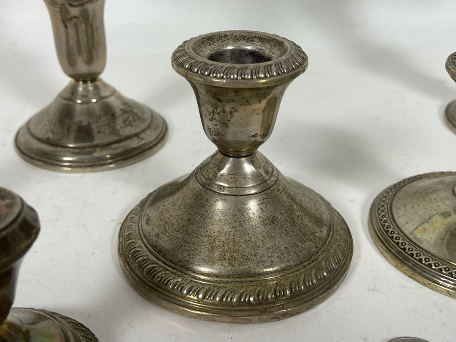 Pair Of Weighted Sterling Silver Candelabras 9H And Six Weighted Sterling Silver Candle Holders [Photo 4]
