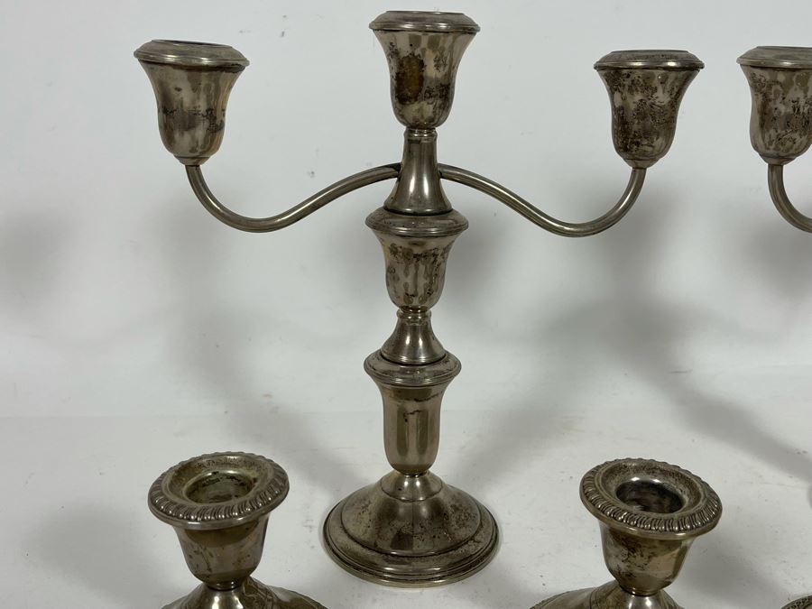 Pair Of Weighted Sterling Silver Candelabras 9H And Six Weighted Sterling Silver Candle Holders [Photo 5]