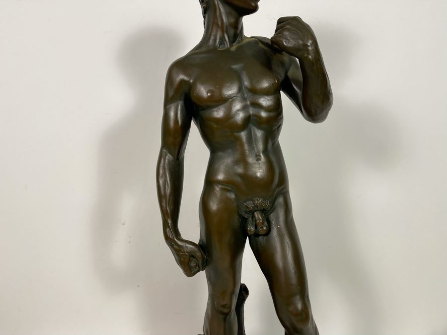 Marwal Industries Inc Chalkware Sculpture Of David By M. Lucchesi 9W X 8D X 26.5H - See Photos For Several Dings [Photo 3]
