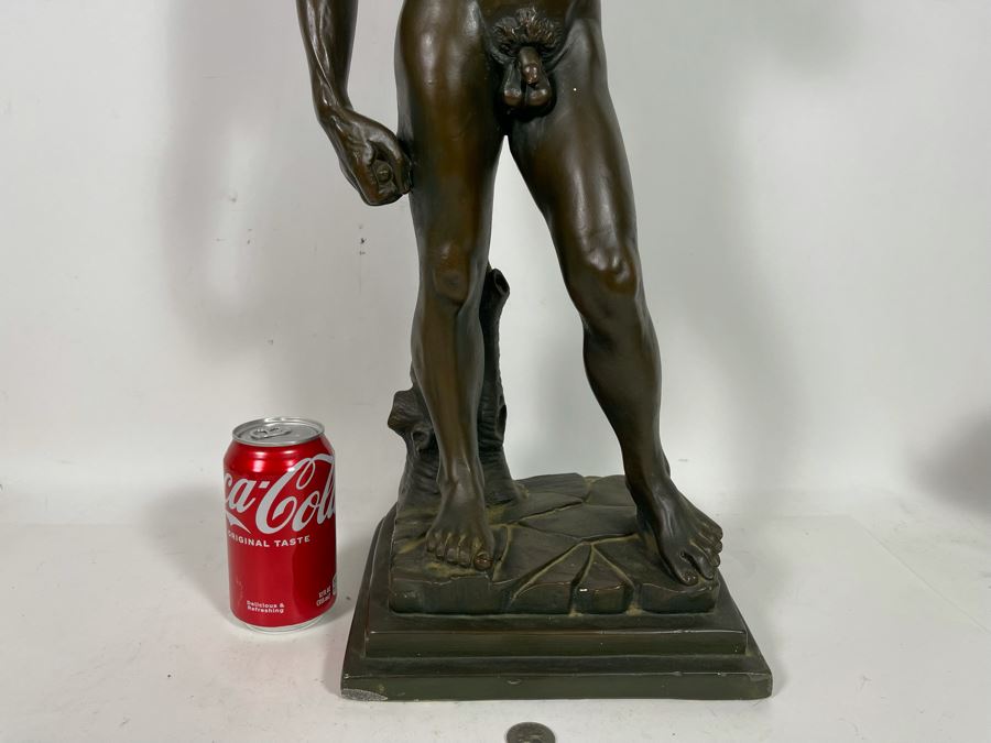 Marwal Industries Inc Chalkware Sculpture Of David By M. Lucchesi 9W X 8D X 26.5H - See Photos For Several Dings [Photo 4]