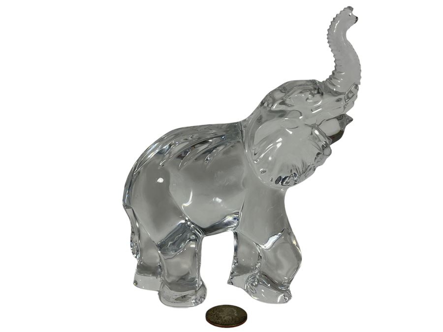 Waterford Crystal Elephant With Raised Trunk Sculpture Figurine 5.5W X 7H [Photo 2]